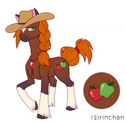 Size: 1024x995 | Tagged: safe, artist:12irinchan, imported from derpibooru, applejack, earth pony, alternate design, applejack's hat, braid, coat markings, colored ears, colored pupils, cowboy hat, cutie mark, facial markings, female, gem, hat, jewelry, mare, necklace, redesign, signature, simple background, socks (coat markings), solo, star (coat marking), unshorn fetlocks, white background