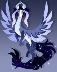 Size: 1920x2429 | Tagged: safe, artist:kabuvee, imported from derpibooru, oc, oc only, draconequus, claws, constellation, draconequus oc, gradient background, hooves, horns, shadow, solo, stars, tail, wings