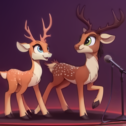Size: 512x512 | Tagged: safe, editor:paracompact, imported from derpibooru, oc, oc only, deer, ai assisted, ai content, looking right, microphone, microphone stand, one leg raised, open mouth, standing