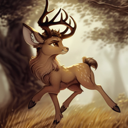 Size: 512x512 | Tagged: safe, editor:paracompact, imported from derpibooru, oc, oc only, deer, ai assisted, ai content, ai generated, forest, forest background, generator:purplesmart.ai, generator:stable diffusion, solo