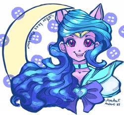 Size: 1908x1769 | Tagged: safe, artist:redi, imported from derpibooru, izzy moonbow, anthro, bow, choker, female, g5, jewelry, looking at you, sailor moon, smiling, smiling at you, solo, tiara