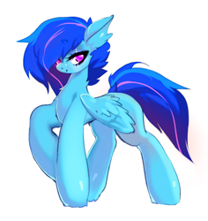 Size: 3048x3222 | Tagged: safe, artist:pfufu, imported from derpibooru, oc, oc only, pegasus, pony, blue mane, chest fluff, ear fluff, female, looking at you, pegasus oc, simple background, smiling, smiling at you, solo, standing, standing on one leg, transparent background, white background, wings