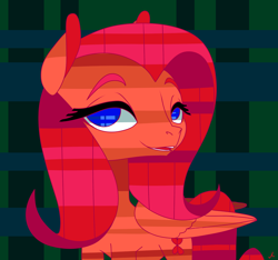 Size: 5100x4782 | Tagged: safe, artist:docwario, imported from derpibooru, fluttershy, pegasus, pony, female, fluttober, lidded eyes, looking at you, mare, no pupils, open mouth, open smile, plaid, smiling, smiling at you, solo