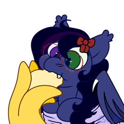 Size: 480x480 | Tagged: safe, artist:bluemoon, imported from derpibooru, oc, oc only, oc:shadow twinkle, bat pony, pony, banana, biting, commission, food, glasses, heterochromia, round glasses, simple background, solo, white background, ych result