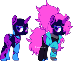 Size: 1537x1298 | Tagged: safe, artist:kurosawakuro, imported from derpibooru, oc, pony, unicorn, base used, bedroom eyes, clothes, colored horn, eyeshadow, female, horn, jacket, makeup, mare, neon, pink hair, ponytail, purple eyes, raised hoof, simple background, solo, stockings, thigh highs, transparent background