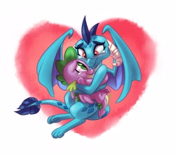 Size: 2500x2200 | Tagged: safe, artist:whitediamonds, imported from derpibooru, part of a set, princess ember, spike, dragon, blushing, crying, cuddling, cute, digital art, dragoness, duo, emberbetes, emberspike, female, hug, looking at each other, looking at someone, male, shipping, simple background, spikabetes, spikelove, straight, winged spike, wings