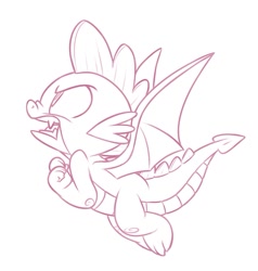 Size: 1025x1075 | Tagged: safe, artist:whitediamonds, imported from derpibooru, spike, dragon, angry, flying, male, monochrome, open mouth, simple background, sketch, solo, spread wings, white background, winged spike, wings, wip