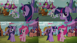 Size: 4400x2475 | Tagged: safe, edit, edited screencap, editor:quoterific, imported from derpibooru, screencap, amethyst star, cherry berry, cherry jubilee, full steam, lonely hearts, northern song, parasol, pinkie pie, prince rutherford, princess celestia, promontory, sparkler, twilight sparkle, alicorn, earth pony, pony, unicorn, yak, party pooped, season 5, background pony, balloon, butt, eyes closed, female, george harrison, grin, male, mare, open mouth, open smile, paul mccartney, plot, ponified, smiling, stallion, twibutt, twilight sparkle (alicorn)