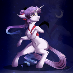 Size: 3300x3300 | Tagged: safe, artist:lunciakkk, imported from derpibooru, oc, oc:yume hoshino, pony, unicorn, belly button, clothes, moon, scarf, stars