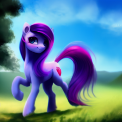 Size: 2048x2048 | Tagged: safe, imported from derpibooru, oc, oc only, earth pony, pony, ai content, ai generated, female, generator:pony diffusion v1, generator:stable diffusion, looking at you, mare, prompter:siber, raised leg, random pony, solo