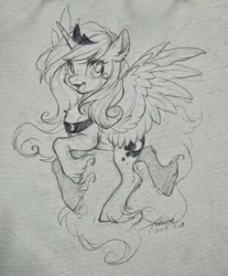 Size: 846x1024 | Tagged: safe, artist:paipaishuaige, imported from derpibooru, princess luna, alicorn, pony, grayscale, monochrome, solo, traditional art