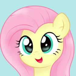 Size: 1024x1024 | Tagged: safe, artist:sparkfler85, imported from derpibooru, part of a set, fluttershy, pegasus, pony, ai assisted, ai content, bust, cute, daaaaaaaaaaaw, female, generator:thisponydoesnotexist, happy, portrait, redraw, shyabetes, simple background, solo