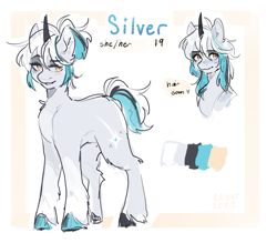 Size: 2525x2216 | Tagged: safe, artist:itssilver, imported from derpibooru, oc, oc only, oc:silver, pony, unicorn, character design, eyebrows, eyebrows visible through hair, horn, reference sheet, sketch, unicorn oc, unshorn fetlocks