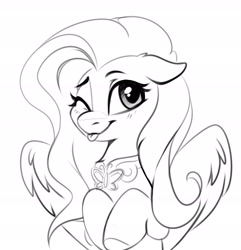 Size: 2552x2648 | Tagged: safe, artist:taneysha, imported from derpibooru, fluttershy, pegasus, pony, cute, monochrome, shyabetes, simple background, solo, tongue out, white background