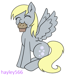 Size: 2121x2355 | Tagged: safe, artist:hayley566, imported from derpibooru, derpy hooves, pegasus, pony, cute, eyes closed, female, food, mouth hold, muffin, simple background, solo, that pony sure does love muffins, transparent background