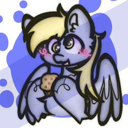 Size: 2048x2048 | Tagged: safe, artist:salzinhaowo, imported from derpibooru, derpy hooves, pegasus, pony, cute, female, food, high res, mare, muffin, open mouth, smiling, solo, that pony sure does love muffins