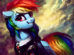 Size: 2048x1536 | Tagged: safe, imported from derpibooru, prompter:darbarri, rainbow dash, pegasus, pony, ai content, ai generated, clothes, detailed, generator:stable diffusion, solo, uniform