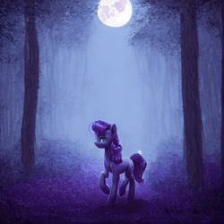 Size: 2048x2048 | Tagged: safe, imported from derpibooru, prompter:darbarri, oc, oc only, earth pony, pony, ai content, ai generated, forest, generator:stable diffusion, moon, night, purple background, simple background, solo