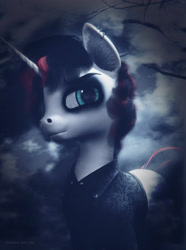 Size: 2864x3840 | Tagged: safe, artist:etherium-apex, imported from derpibooru, oc, oc:rosin bow, pony, unicorn, 3d, blender, blender eevee, goth, solo