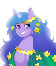 Size: 1978x2318 | Tagged: safe, artist:aztrial, imported from derpibooru, izzy moonbow, pony, unicorn, spoiler:g5, spoiler:my little pony: tell your tale, spoiler:tyts01e32, baby critters, clothes, cute, dress, female, g5, grin, izzybetes, mare, my little pony: tell your tale, simple background, smiling, solo, white background