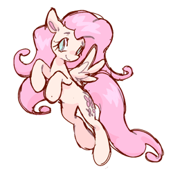 Size: 859x859 | Tagged: safe, artist:fluttershyweed, imported from derpibooru, fluttershy, pegasus, pony, aside glance, female, flying, looking at you, mare, simple background, smiling, smiling at you, solo, spread wings, three quarter view, turned head, white background, wings