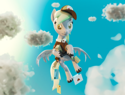 Size: 3368x2560 | Tagged: safe, artist:featray, imported from derpibooru, derpy hooves, pegasus, 3d, blender, blender cycles, box, cloud, letter, mailmare uniform, sky, solo, unshorn fetlocks