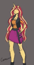 Size: 1047x1958 | Tagged: safe, artist:carmiuwu, imported from derpibooru, sunset shimmer, anthro, unicorn, breasts, busty sunset shimmer, clothes, equestria girls outfit, female, sketch, sketch dump, solo, sunset