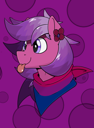 Size: 1780x2404 | Tagged: safe, artist:sefastpone, imported from derpibooru, oc, oc only, oc:superluminal, pegasus, pony, :p, abstract background, bandana, bisexual pride flag, bust, clothes, digital art, flower, male, multicolored hair, pride, pride flag, raffle prize, rule 63, smiling, stallion, tongue out