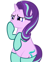 Size: 3129x4064 | Tagged: safe, artist:mrvector, imported from derpibooru, starlight glimmer, pony, unicorn, bipedal, clothes, cute, female, glimmerbetes, high res, hoof over mouth, legs together, mare, simple background, smiling, socks, solo, transparent background, vector