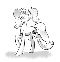 Size: 1441x1483 | Tagged: safe, artist:sketchtablet, imported from derpibooru, luster dawn, pony, unicorn, blushing, cute, eyes closed, female, lusterbetes, mare, monochrome, open mouth, open smile, smiling, solo