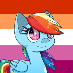 Size: 1000x1000 | Tagged: safe, artist:mcpearly, imported from derpibooru, rainbow dash, pegasus, pony, female, lesbian, lesbian pride flag, pride, pride flag, solo, white pupils