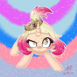 Size: 1000x1000 | Tagged: safe, artist:mcpearly, imported from derpibooru, pony, unicorn, abstract background, beanbrows, crown, eyebrows, jewelry, pearl (splatoon 2), ponified, regalia, solo, starry eyes, wingding eyes