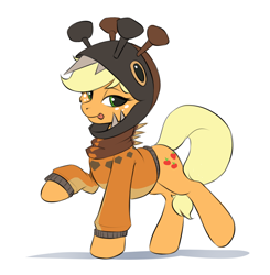 Size: 1816x1852 | Tagged: safe, artist:kittytitikitty, imported from derpibooru, applejack, earth pony, pony, :p, clothes, farigiraf, female, g4, hoodie, mare, pokémon, raised hoof, solo, tongue out