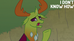 Size: 1920x1080 | Tagged: safe, edit, edited screencap, editor:quoterific, imported from derpibooru, screencap, thorax, changedling, changeling, season 7, triple threat, king thorax, male, open mouth, raised hoof, raised leg, solo, unsure