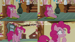 Size: 4400x2475 | Tagged: safe, edit, edited screencap, editor:quoterific, imported from derpibooru, screencap, pinkie pie, earth pony, pony, season 5, the one where pinkie pie knows, female, gritted teeth, mare, open mouth, panicking, solo, teeth, worried