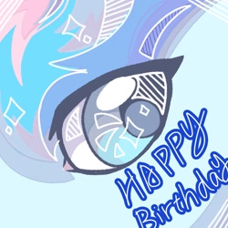 Size: 768x768 | Tagged: safe, artist:vinny39678571, imported from derpibooru, oc, oc only, oc:blue chewings, pony, birthday, close-up, eye, solo