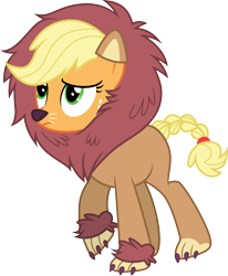 Size: 3000x3637 | Tagged: safe, artist:cloudy glow, imported from derpibooru, applejack, big cat, earth pony, lion, pony, scare master, .ai available, clothes, costume, female, halloween, halloween costume, high res, mare, raised hoof, simple background, solo, transparent background, vector