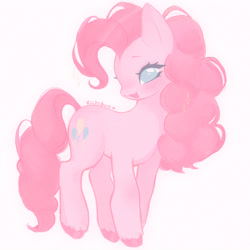 Size: 3000x3000 | Tagged: safe, artist:kichibun, imported from derpibooru, pinkie pie, earth pony, pony, :3, blushing, female, looking at you, mare, open mouth, pale color, simple background, soft color, solo, standing, unshorn fetlocks, white background