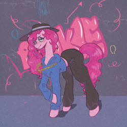 Size: 1000x1000 | Tagged: safe, artist:sizack, imported from derpibooru, pinkie pie, earth pony, pony, accessory, clothes, fedora, female, gold chains, graffiti, hat, rapper pie, solo