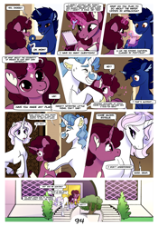 Size: 2100x3000 | Tagged: safe, artist:loryska, imported from derpibooru, fancypants, fleur-de-lis, oc, oc:indigo sky, oc:la belle estelle, pony, unicorn, comic:friendship grows, cloven hooves, coat markings, colored ear fluff, comic, facial markings, leonine tail, magical lesbian spawn, offspring, pale belly, parent:trixie, parent:twilight sparkle, parents:twixie, slim, socks (coat markings), star (coat marking), tail, unshorn fetlocks