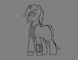 Size: 2600x2000 | Tagged: safe, artist:somber, imported from derpibooru, oc, oc only, pony, unicorn, fallout equestria, clothes, jumpsuit, stable-tec, vault suit