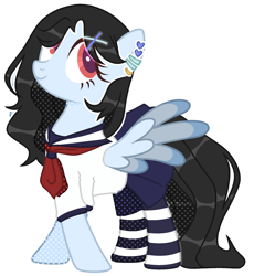 Size: 1879x2043 | Tagged: safe, artist:kellysweet1, derpibooru exclusive, imported from derpibooru, oc, oc only, oc:anime-chan, pegasus, pony, clothes, ear piercing, earring, female, jewelry, mare, necktie, piercing, school uniform, shirt, simple background, skirt, socks, solo, striped socks, transparent background