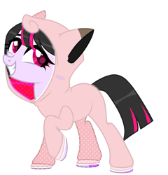 Size: 2079x2168 | Tagged: safe, artist:kellysweet1, derpibooru exclusive, imported from derpibooru, oc, oc only, oc:hera-chan, earth pony, jigglypuff, pony, clothes, cosplay, costume, crossover, female, grin, hoodie, mare, onesie, pokémon, raised hoof, simple background, smiling, solo, transparent background
