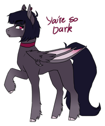 Size: 1277x1530 | Tagged: safe, artist:eggoatt, imported from twibooru, oc, oc only, unnamed oc, bat pony, pony, bat pony oc, bat wings, choker, ear piercing, earring, female, goth, image, jewelry, mare, piercing, png, profile, simple background, solo, text, transparent background, wings