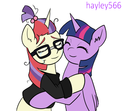 Size: 1800x1637 | Tagged: safe, artist:hayley566, imported from derpibooru, moondancer, twilight sparkle, alicorn, pony, unicorn, amending fences, clothes, crying, duo, eyes closed, female, hug, simple background, sweater, tears of joy, transparent background, twilight sparkle (alicorn)