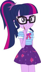 Size: 1321x2339 | Tagged: safe, artist:marcorulezzz, imported from derpibooru, sci-twi, twilight sparkle, human, equestria girls, equestria girls series, clothes, female, geode of telekinesis, magical geodes, pen, simple background, skirt, smiling, solo, transparent background, vector