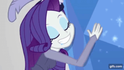 Size: 640x360 | Tagged: safe, imported from derpibooru, screencap, maud pie, rarity, human, equestria girls, equestria girls series, rarity investigates: the case of the bedazzled boot, amethyst, animated, blank expression, caress, detective rarity, drool, duo, duo female, eyebrows, eyes closed, eyeshadow, female, gif, gifs.com, grin, makeup, open mouth, open smile, rarity investigates (eqg): applejack, smiling, teeth