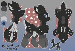 Size: 3074x2117 | Tagged: safe, artist:beardie, imported from derpibooru, oc, oc only, oc:domino straight, deer, deer pony, original species, pony, butt, card art, chest fluff, club, deer oc, deer tail, diamond, dots, ear fluff, female, heart, mare, non-pony oc, plot, reference sheet, solo, spade, tail