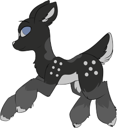 Size: 1659x1817 | Tagged: source needed, safe, artist:beardie, imported from derpibooru, oc, oc only, oc:domino straight, deer, deer pony, original species, pony, adoptable, chest fluff, cloven hooves, deer oc, deer tail, dots, ear fluff, female, mare, non-pony oc, simple background, solo, tail, transparent background