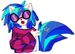 Size: 1368x1000 | Tagged: safe, artist:heartwoozy, imported from derpibooru, dj pon-3, vinyl scratch, anthro, cat, catified, claws, clothes, fangs, female, furry, g4, glasses, simple background, solo, species swap, sweater, vinyl's glasses, white background